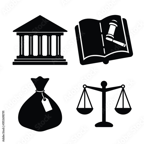 Law Justice Court Legal Rights Icon Set
