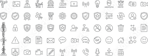 Social Media User Roles and Security Icons Black Vector Set