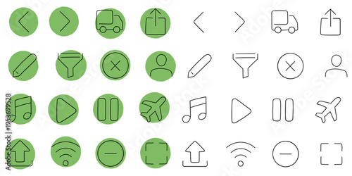Hand-drawn cartoon and doodle set of basic ux icons on a white background.
