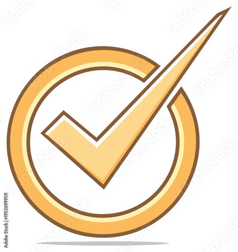 Stylized golden checkmark symbol inside a circle icon representing approval confirmation and success