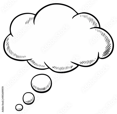 Hand drawn thought bubble sketch illustration. Blank comic thinking cloud doodle for ideas and dialogue.