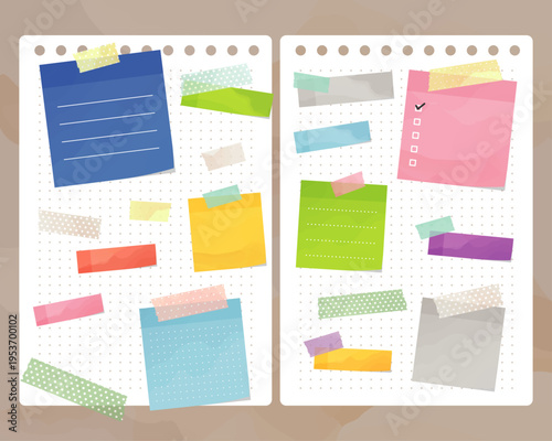 ノートに貼った水彩風の付箋とマスキングテープ