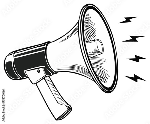 Loudspeaker graphic illustration with sound waves conveys messaging or announcements