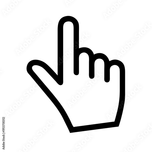 Black outline icon of a hand cursor with the index finger pointing upwards for selection.
