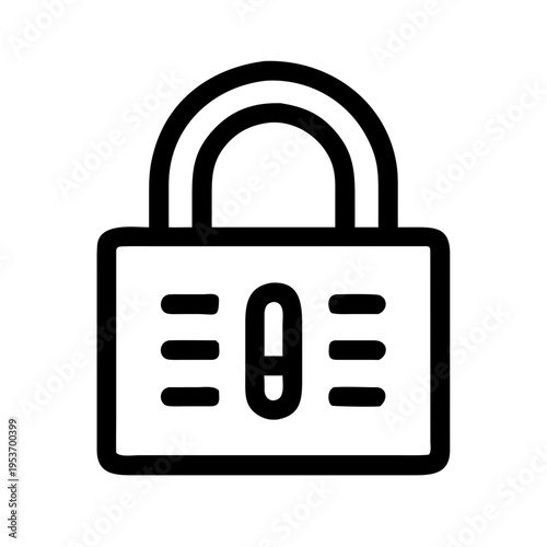 A simple black and white line drawing of a combination padlock with three horizontal lines on each side of the dial.