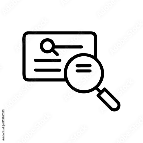 A minimalist vector icon of a magnifying glass searching a document