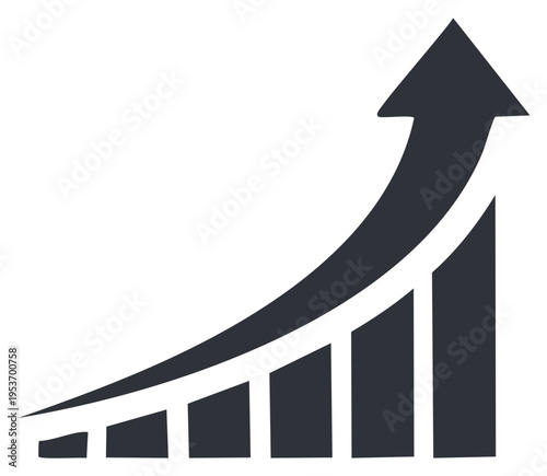Upward trending bar graph with an arrow symbolizing growth and progress