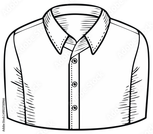 Vector outline drawing of a classic collared button up shirt