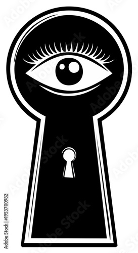 Eye Observing Through a Keyhole Symbolizing Secrets and Surveillance