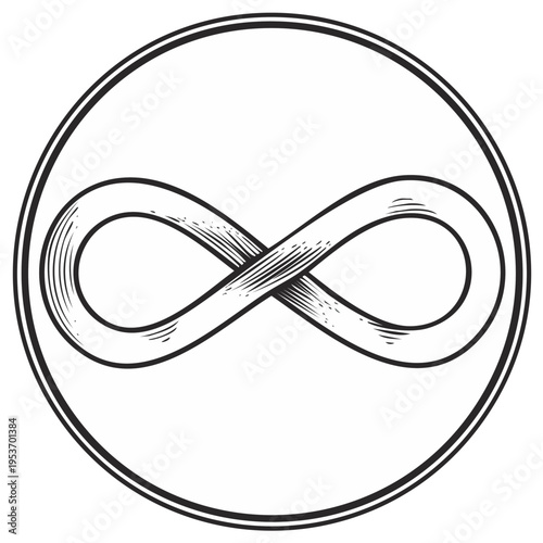 Engraved Infinity Symbol Icon Inside a Circle Represents Endless Possibilities and Timelessness