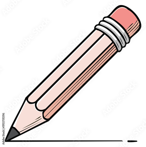 Hand-drawn illustration of a light pink pencil with a pink eraser drawing a straight line.