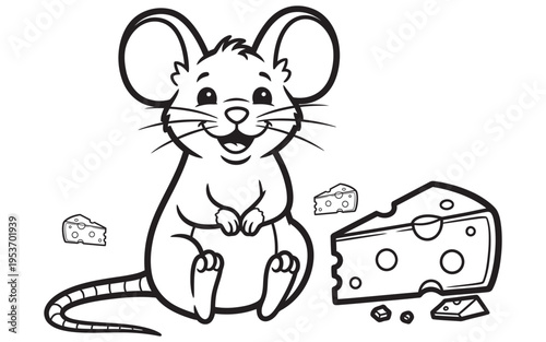 Cute mouse coloring page for kids with cheese theme from a coloring book