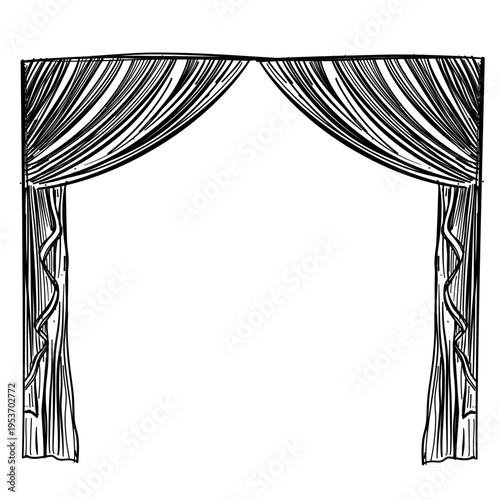 stage theater curtains vector line art hand drawn illustration