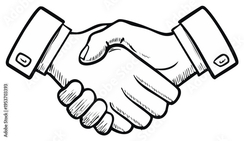 Handshake Sketch Symbolizing Partnership Agreement Success and Unity in Business Ventures Concept Illustration
