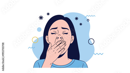 Exhausted young woman yawning and covering her mouth with her hand while feeling sleepy and tired during the day.
