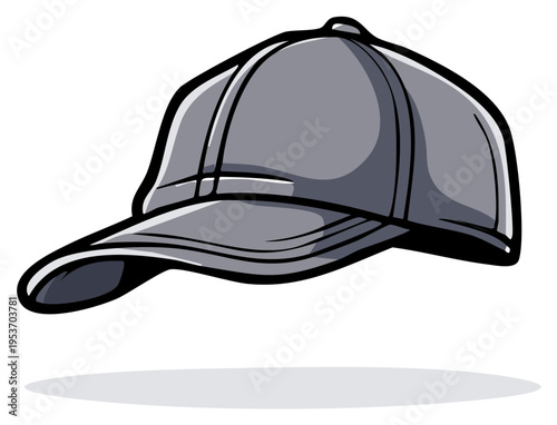 Simple Gray Baseball Cap Illustration with Shadow