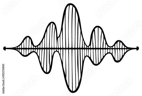 Hand drawn black and white sound wave visualization with amplitude variations over time