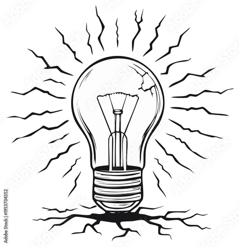 Illuminating Idea Glowing Bulb with Cracked Glass and Radiant Rays