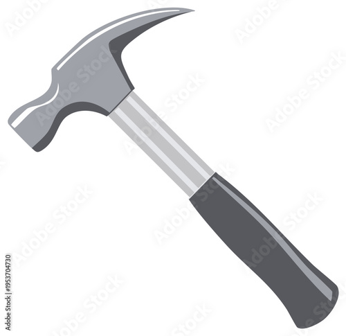 Vector Illustration of a Steel Claw Hammer with Handle for DIY, Repair, and Home Improvement Projects