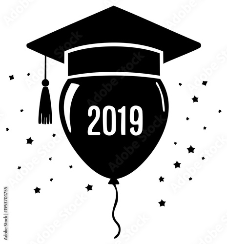 Graduation Cap on Balloon Celebrating the Year 2019 with Stars