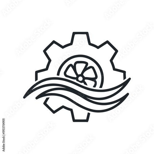 Industrial gear and water wave fusion logo, symbolizing technology and fluid dynamics