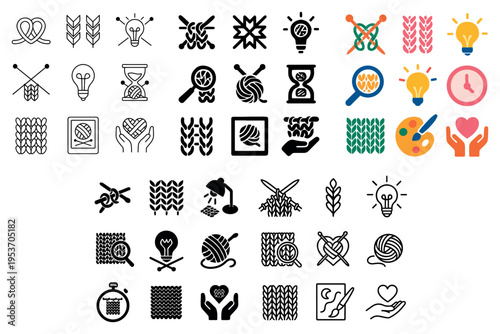 Craft icons with yarn balls and needles minimal