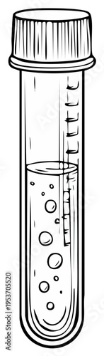 Line art illustration of a scientific test tube with screw cap and bubbling liquid