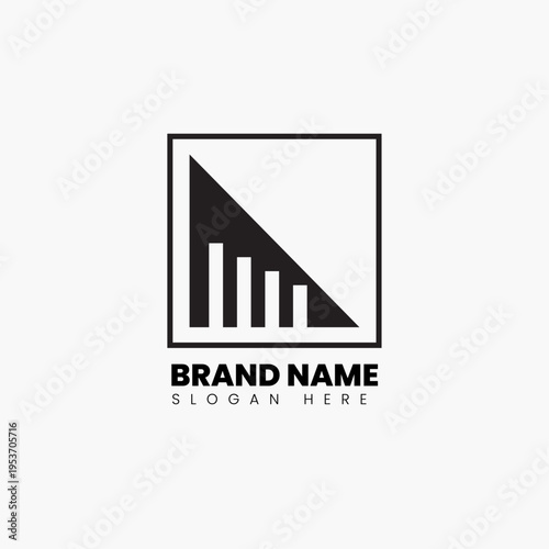 A modern, minimalist icon depicting a signal with descending bars inside a square, ideal for tech and data-driven branding. Logo design the text 'BRAND NAME' and 'SLOGAN HERE' on a white background.