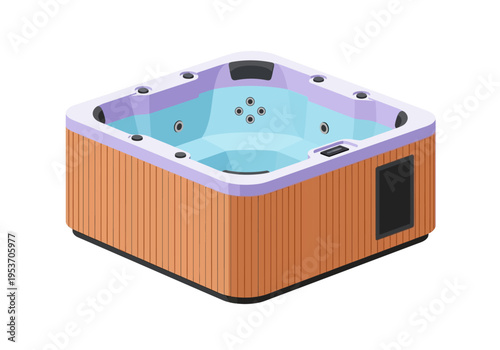 Wooden Hot Tub With Light Blue Water