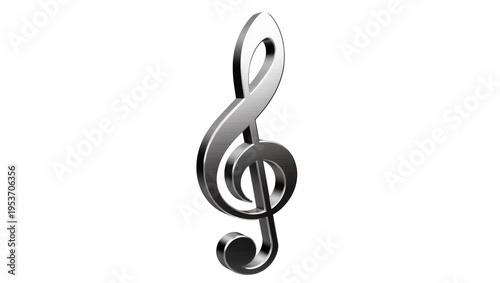 Foto Shiny metallic brushed silver treble clef, a musical symbol rendered in 3D, isol