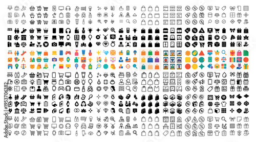 Retail icons with shopping bag gift box colorful