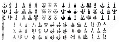 Candle icons with candelabra flame holder outline