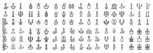 Candle icons with candlestick and flame outline