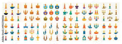 Candle icons with candelabra taper votive colorful flat
