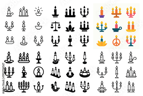 Candle icons with candlestick candelabra flame minimal