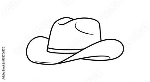 A simple line drawing depicts a classic cowboy hat showcasing its form and brim style silhouette high quality professional detailed modern