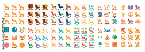 Home icons with rocking chair lamp colorful