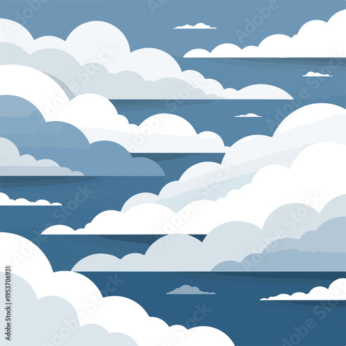 A layered depiction of clouds in shades of blue and white, pixelated
