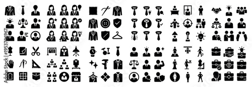 Business icons with suit tie briefcase minimal
