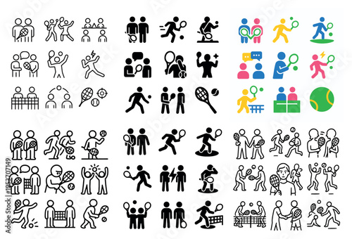 Sports icons with people racket ball outline