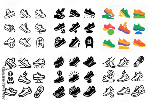 Sports icons with shoe sneaker ball colorful