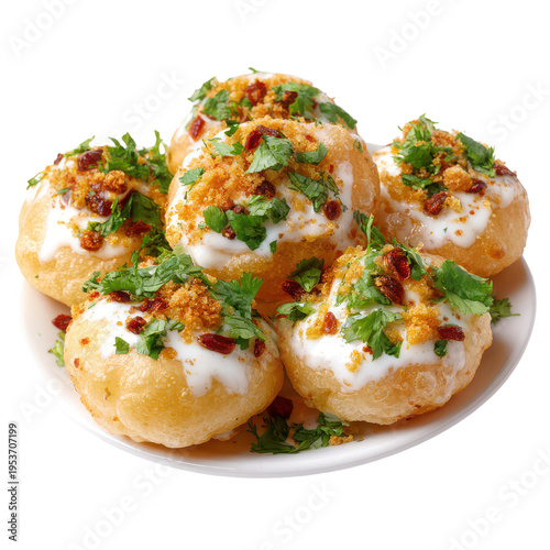 Freshly prepared pani puri served on a white plate at a street food stall in India during the day