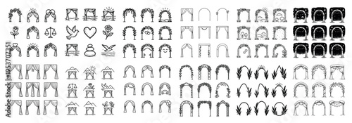 Wedding icons with arch curtain heart minimal