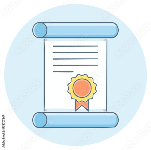 Rolled document with seal vector illustration, certificate, award, official paper