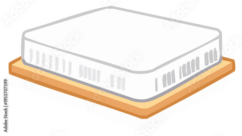 Stylish white Mattress on platform base Interior furnishing comfort sleep design vector flat lay illustration