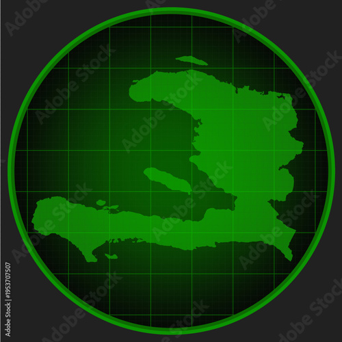Vector map of Haiti on the radar green screen