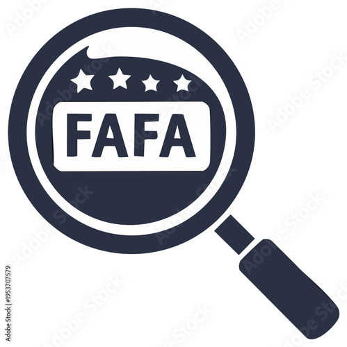 Magnifying Glass on FAFA Text with Stars for Review Rating Focus Inspection Search
