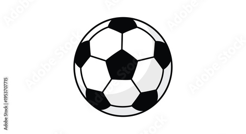 A classic pentagonal and hexagonal soccer ball illustration predominantly black and white presented as a silhouette high quality professional detailed modern