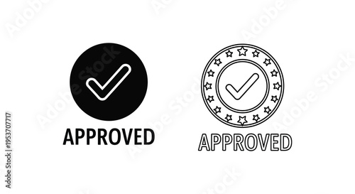 Two approved emblems with checkmarks and stars contrasted in style presenting a clean modern silhouette high quality professional detailed elegant stylish
