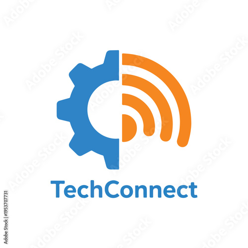 A logo design combining a gear and wifi signal symbol